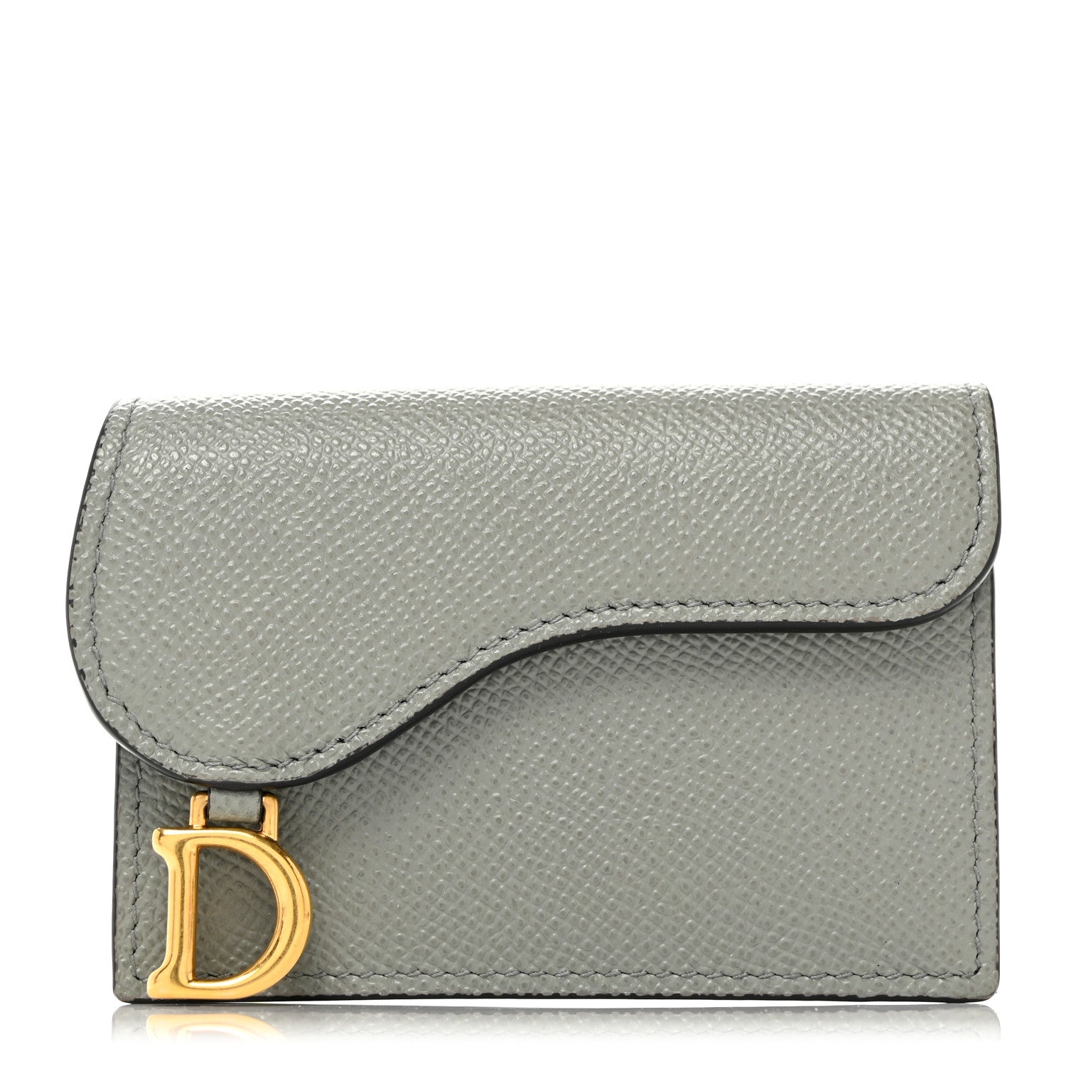 Christian Dior Grained Calfskin Saddle Card Holder Gray 1 of 8