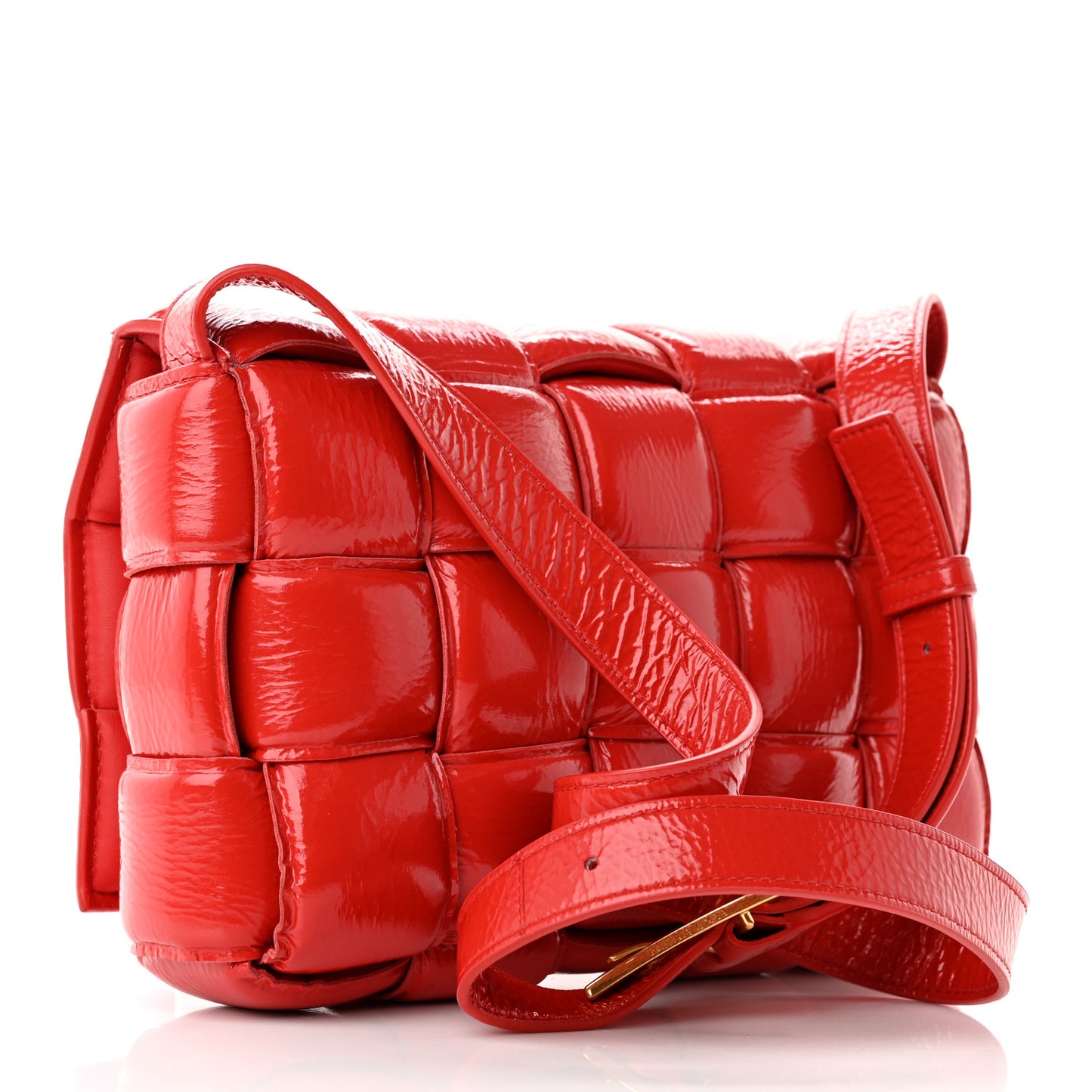 Textured Deerskin Maxi Intrecciato Padded Cassette Crossbody Bag Chili