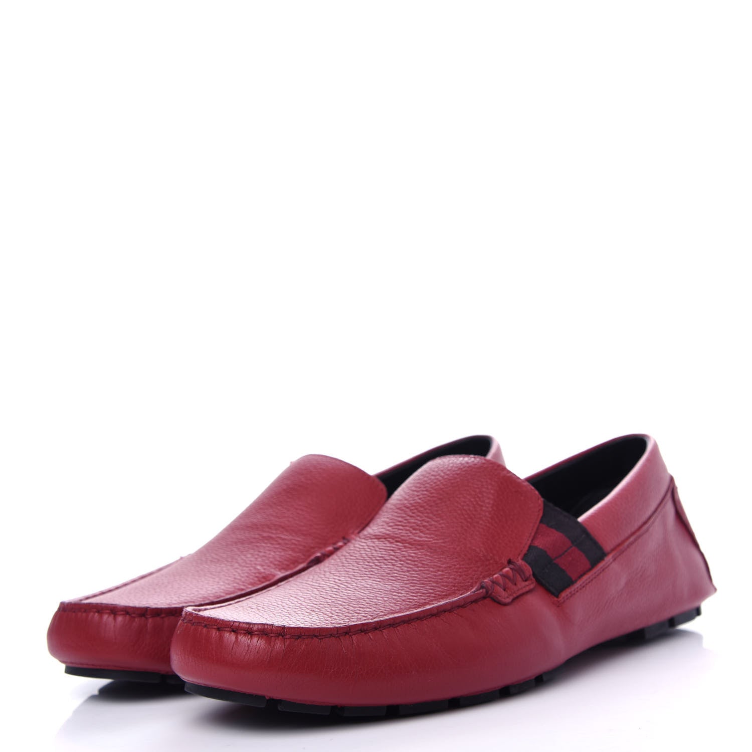 Gucci Calfskin Web Mens Driver Loafers 7.5 Red 3 of 11