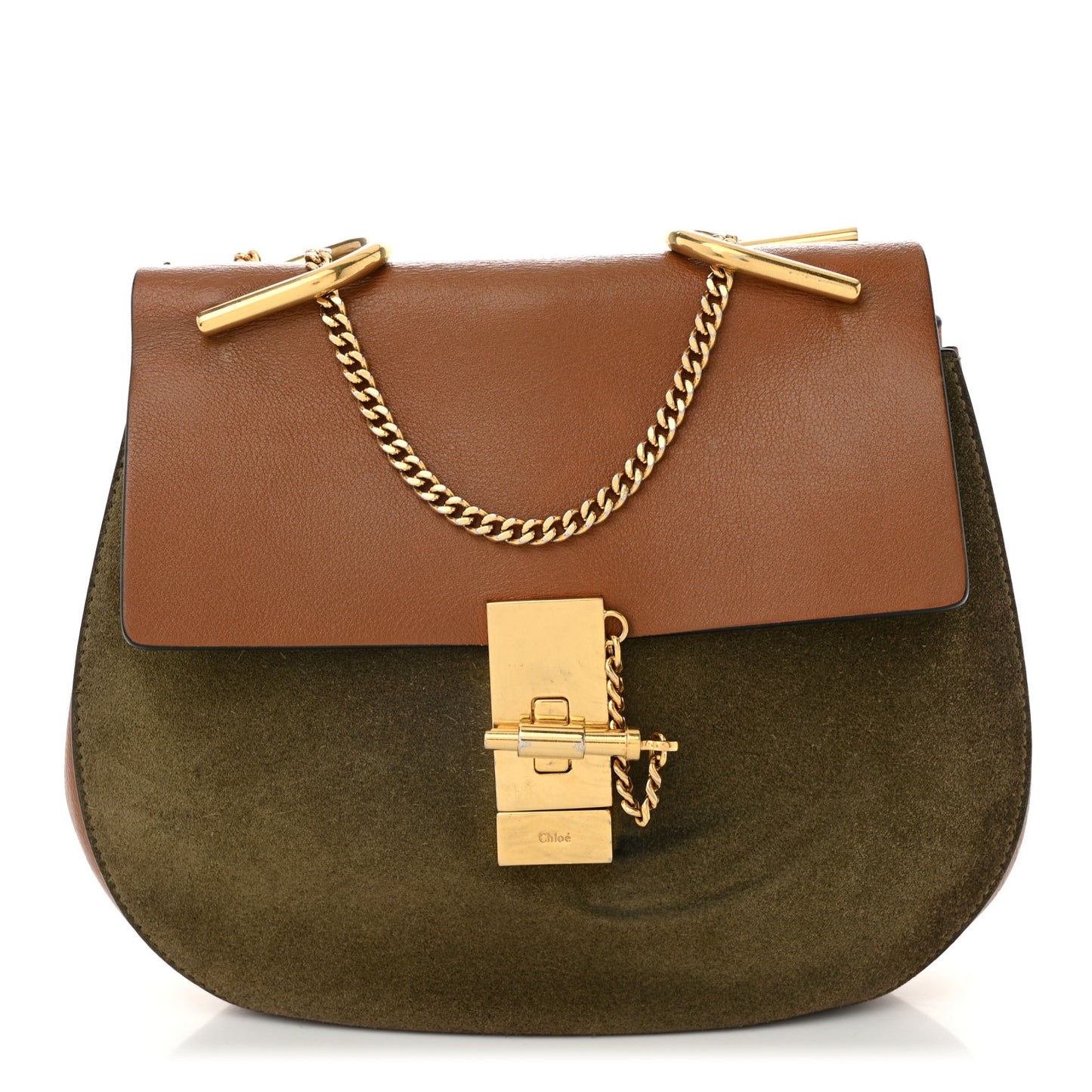 Suede Smooth Calfskin Drew Shoulder Bag Caramel