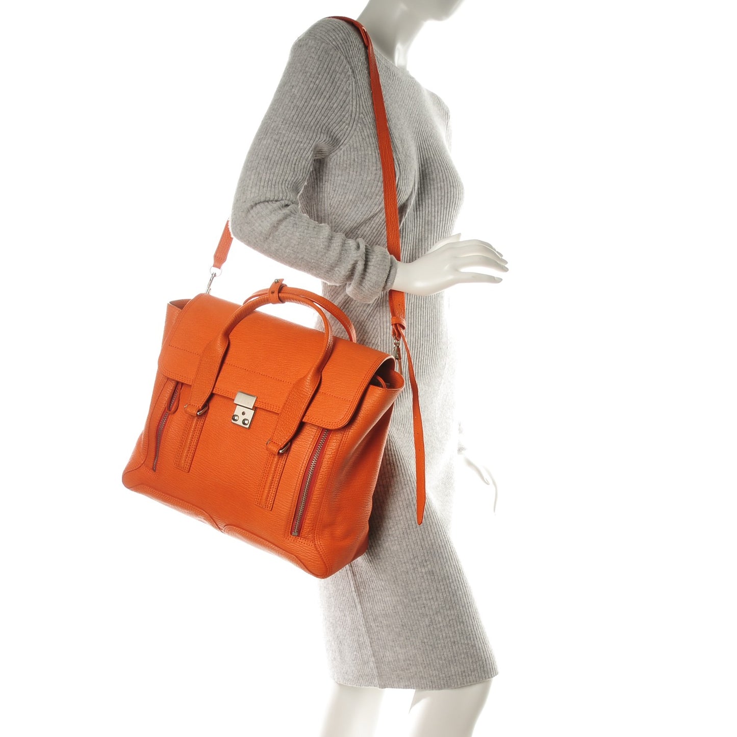3.1 Textured Calfskin Large Pashli Satchel Mandarin