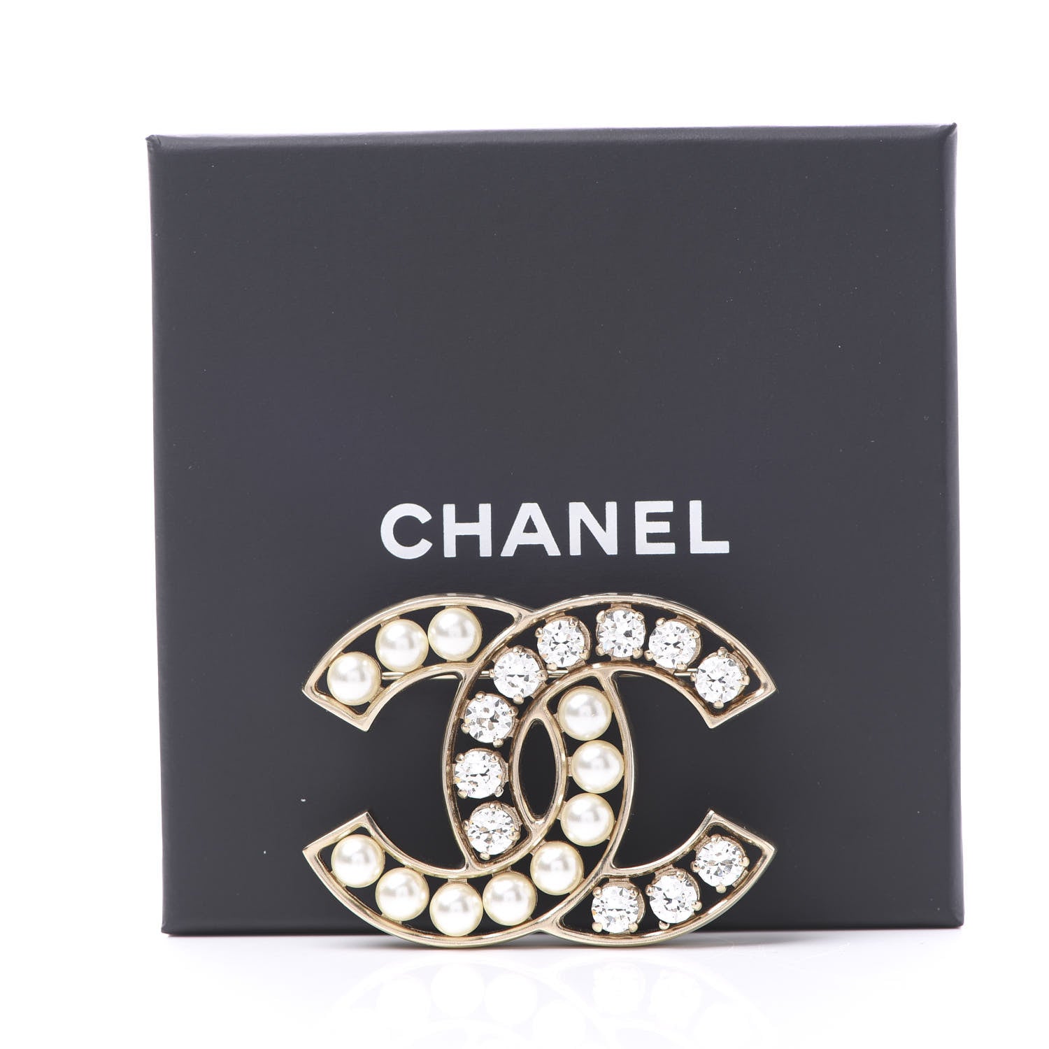Chanel Pearl Crystal CC Brooch Gold Pearly White 4 of 4