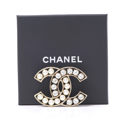Chanel Pearl Crystal CC Brooch Gold Pearly White 4 of 4