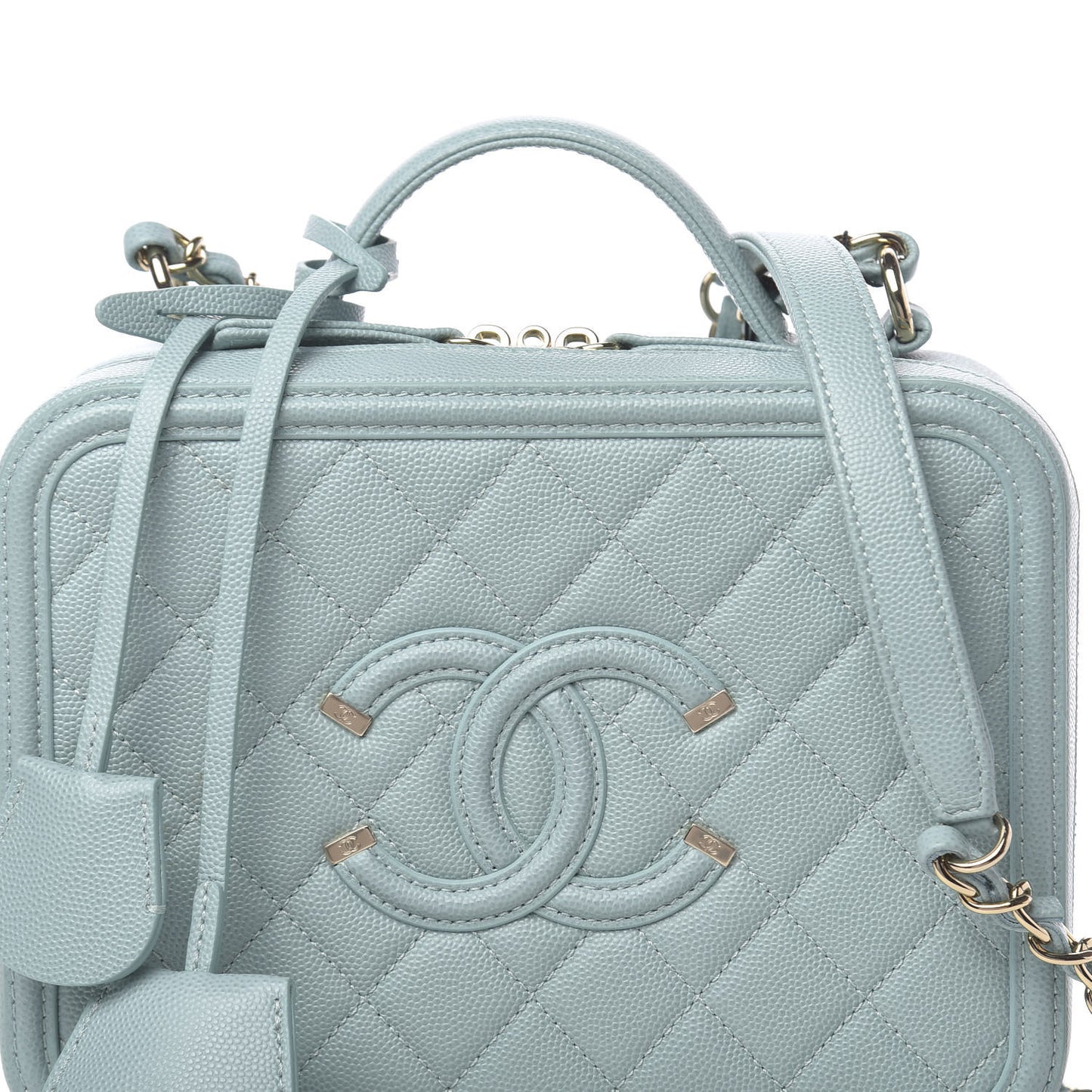 Caviar Quilted Medium CC Filigree Vanity Case Light Blue
