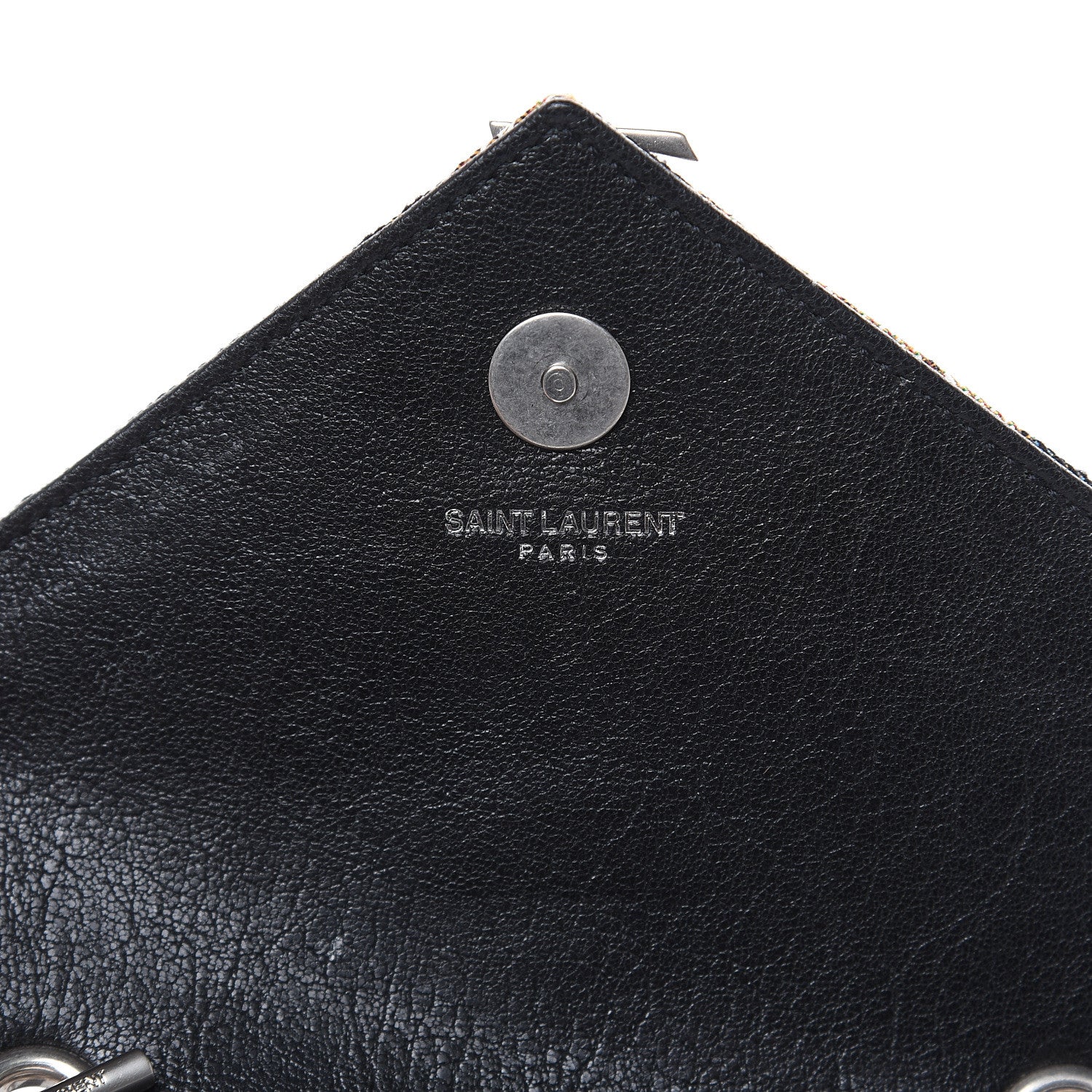 Saint Laurent Jacquard Leopard Matelasse Chevron Monogram Baby Chain Bag Black 8 of 11
