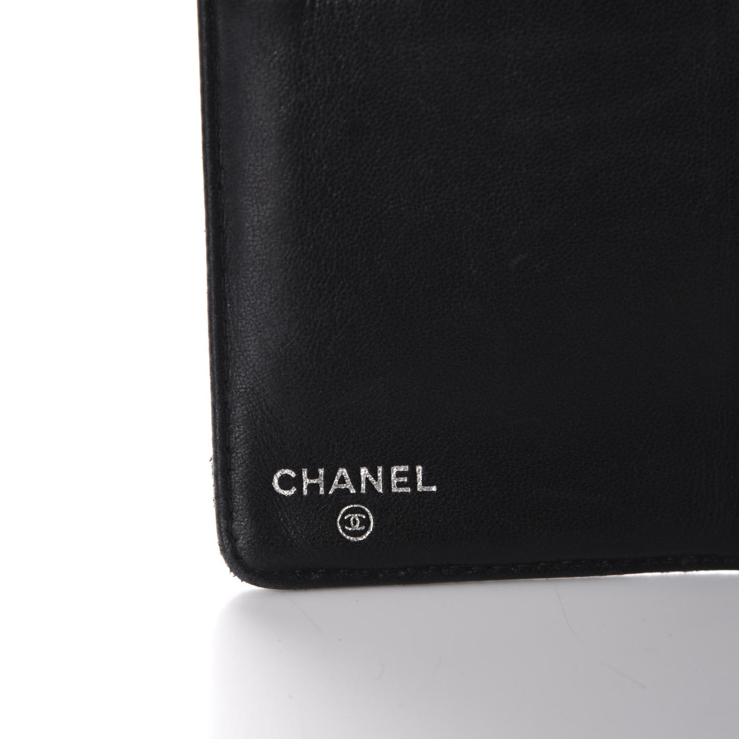 Lambskin Camellia Embossed Yen Wallet Black