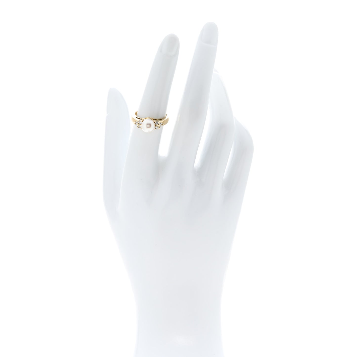 18K Yellow Gold Diamond Akoya Cultured Pearl 7-7.5mm Ring 52 6