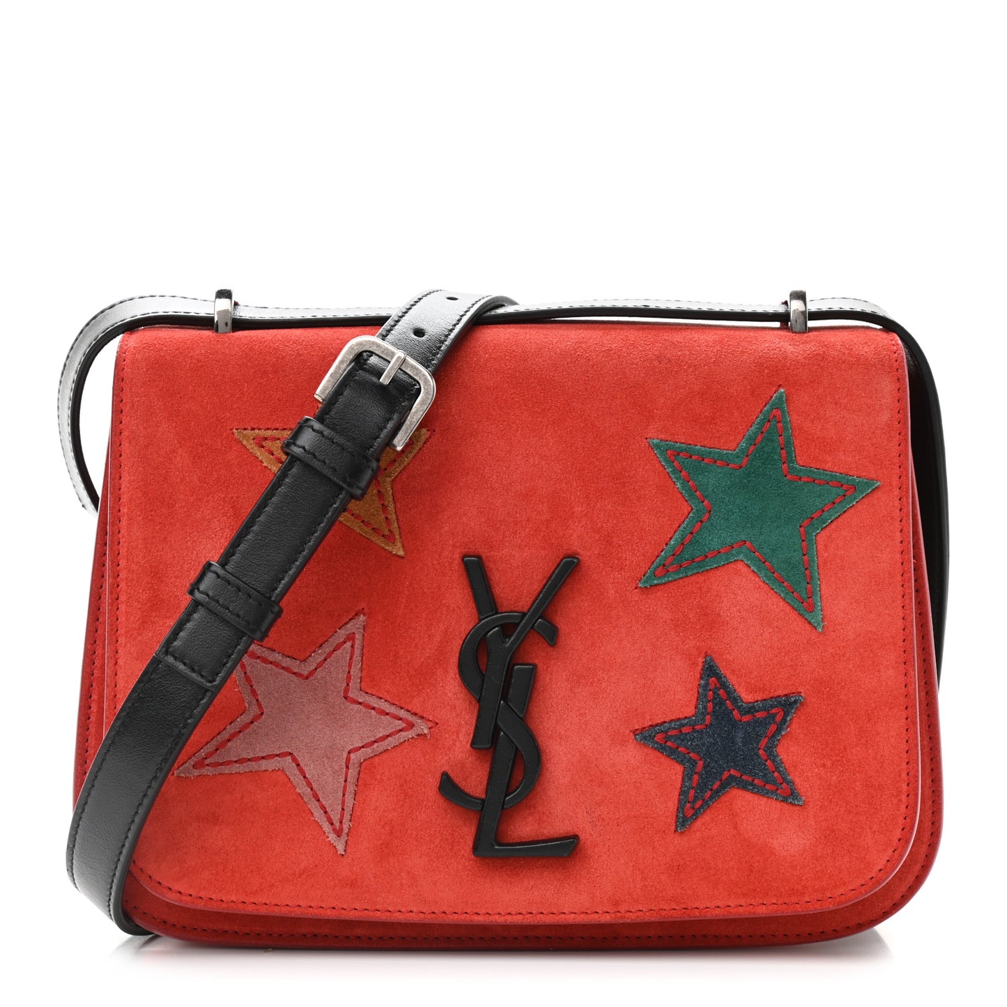 Suede Star Patchwork Monogram Small Spontini Saddle Bag Red