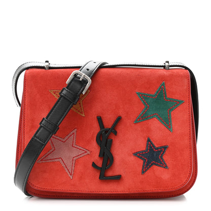 Saint Laurent Suede Star Patchwork Monogram Small Spontini Saddle Bag Red 1 of 14