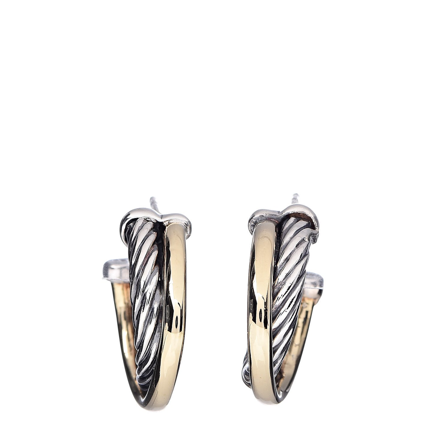 Sterling Silver 18K Yellow Gold 17mm Crossover Cable Hoop Earrings