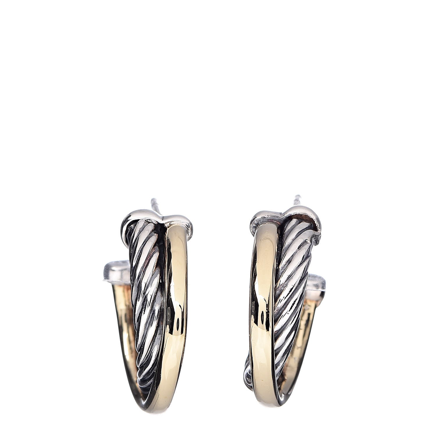 David Yurman Sterling Silver 18K Yellow Gold 17mm Crossover Cable Hoop Earrings 1 of 5