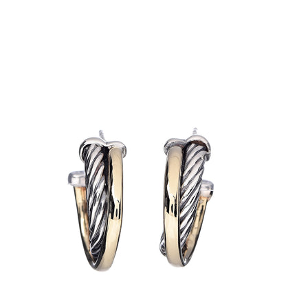 David Yurman Sterling Silver 18K Yellow Gold 17mm Crossover Cable Hoop Earrings 1 of 5