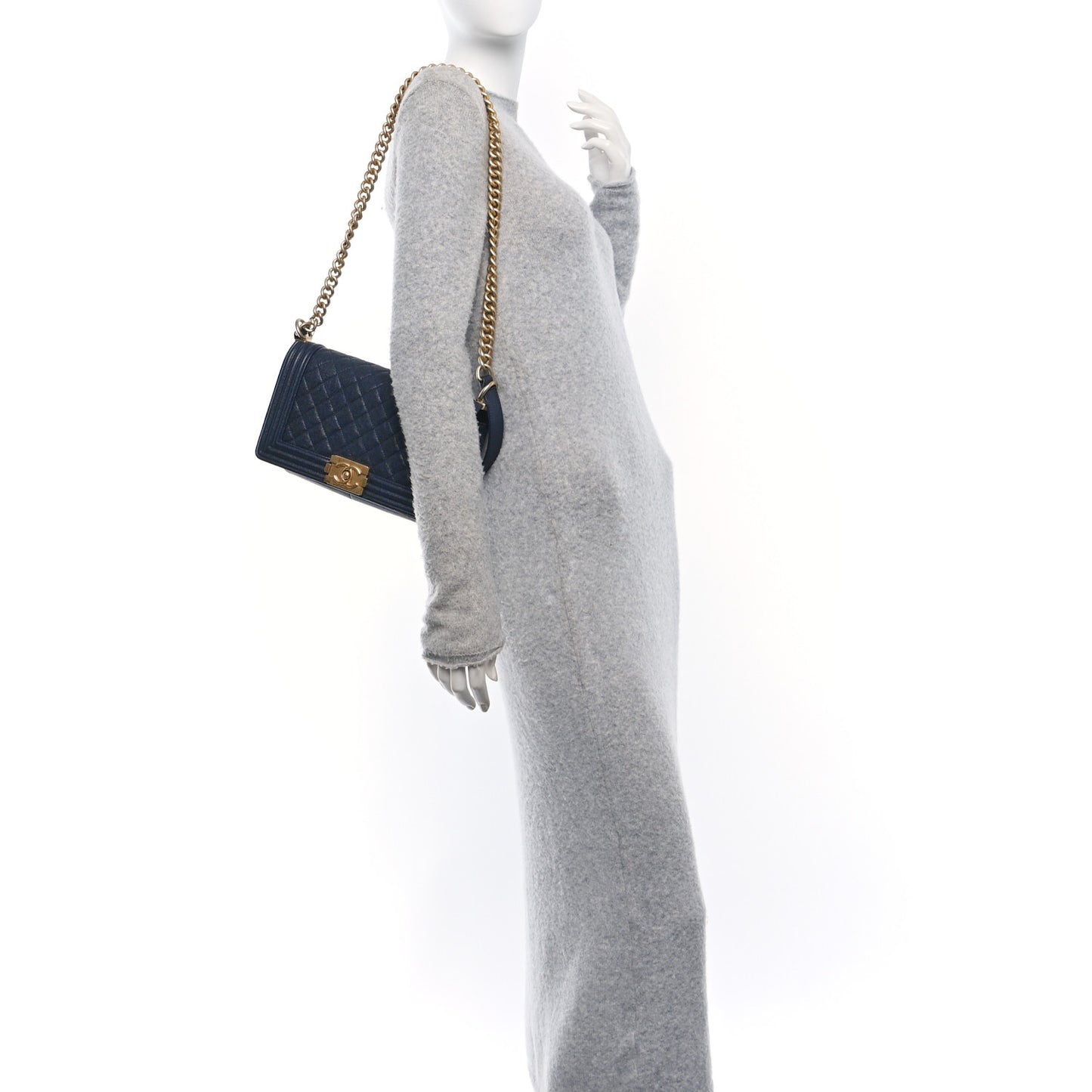 Iridescent Caviar Quilted Medium Boy Flap Dark Blue