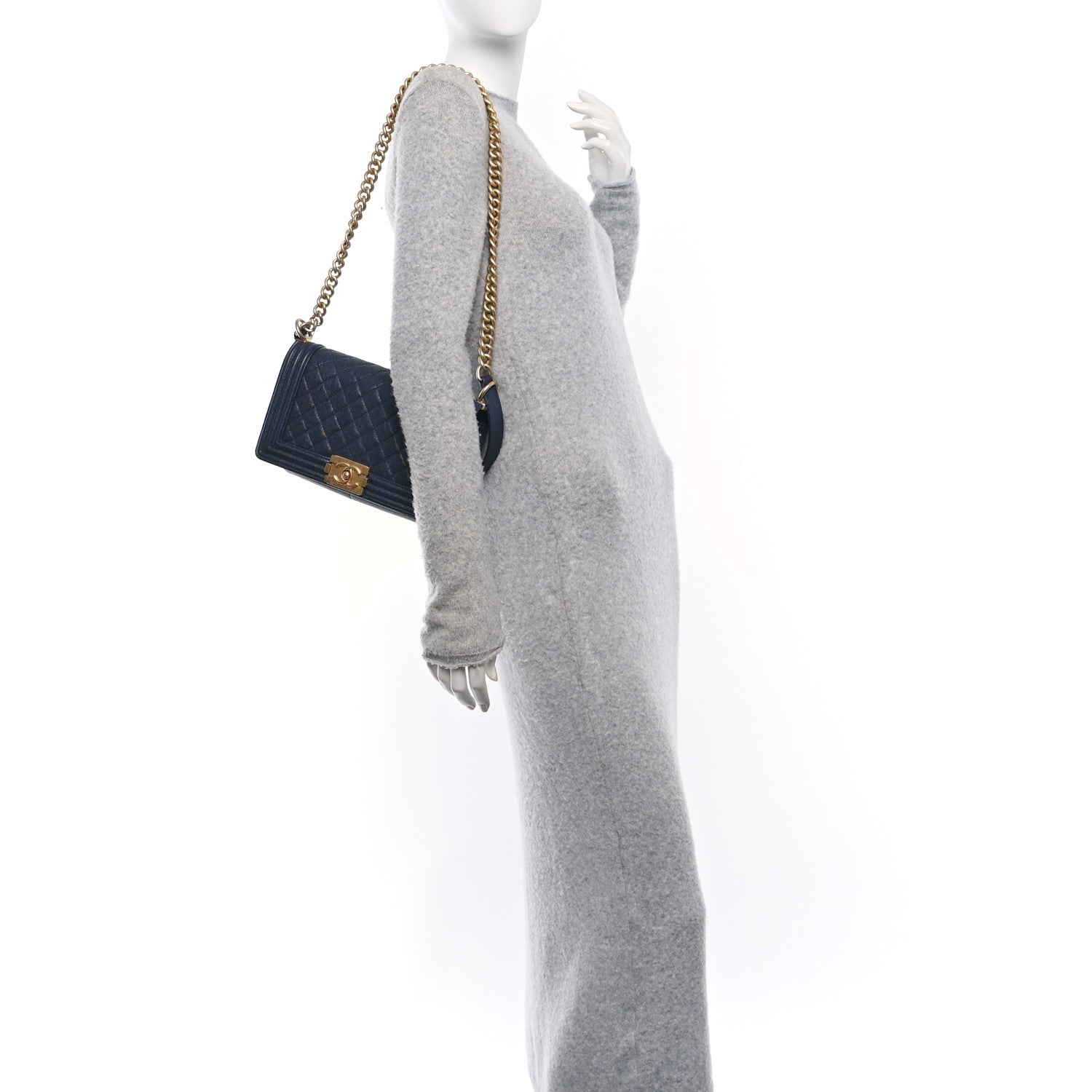 Chanel Iridescent Caviar Quilted Medium Boy Flap Dark Blue 2 of 10