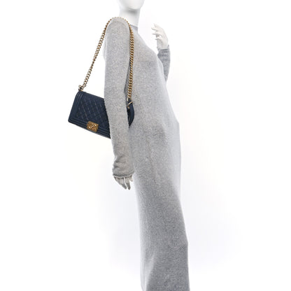 Chanel Iridescent Caviar Quilted Medium Boy Flap Dark Blue 2 of 10