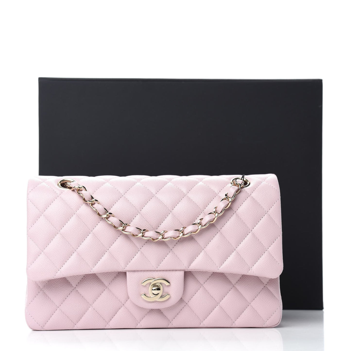 Caviar Quilted Medium Double Flap Light Pink