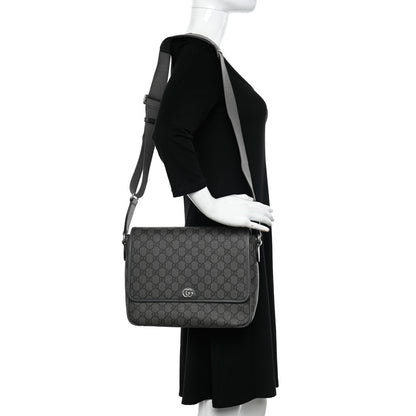 Gucci Tender GG Supreme Monogram Textured Dollar Calfskin Ophidia Messenger Bag Grey Black Graphite Grey 2 of 13