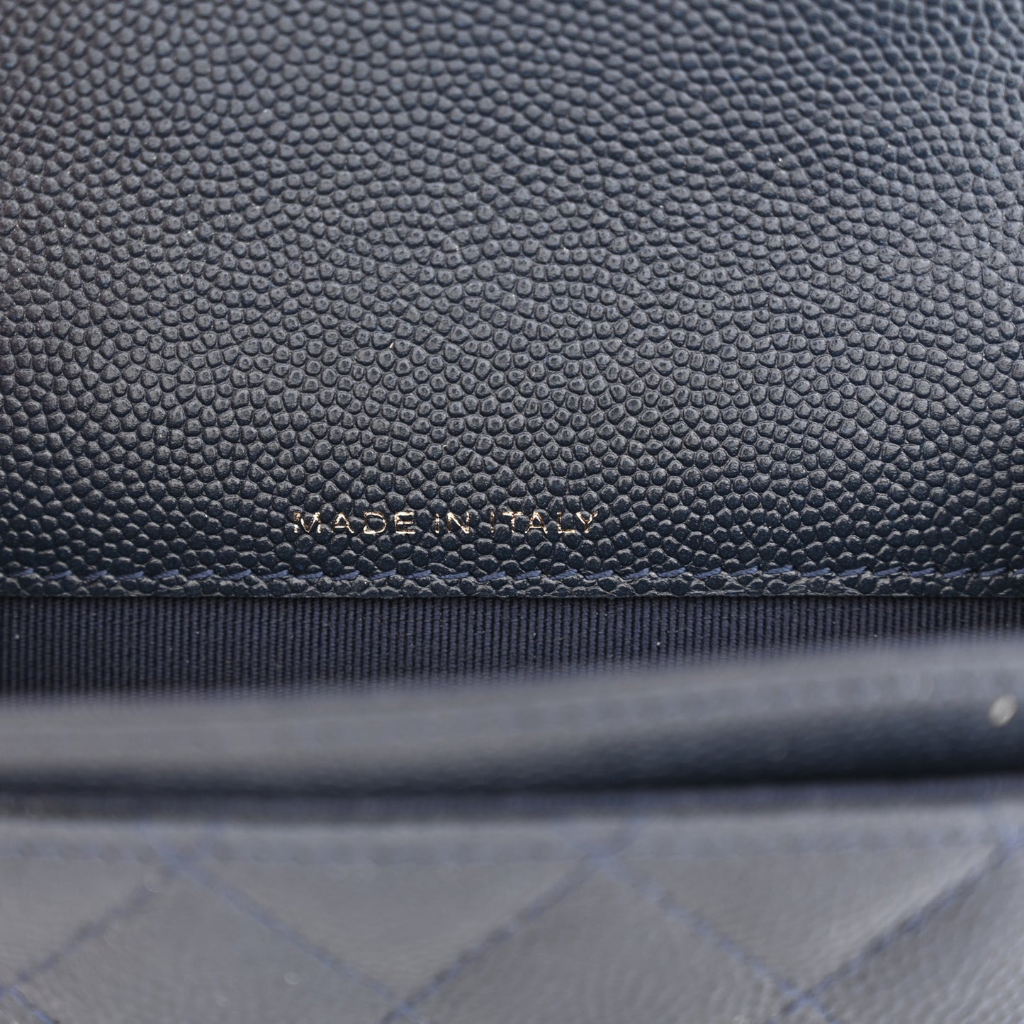 Caviar Quilted Flap Card Holder Wallet Navy Blue