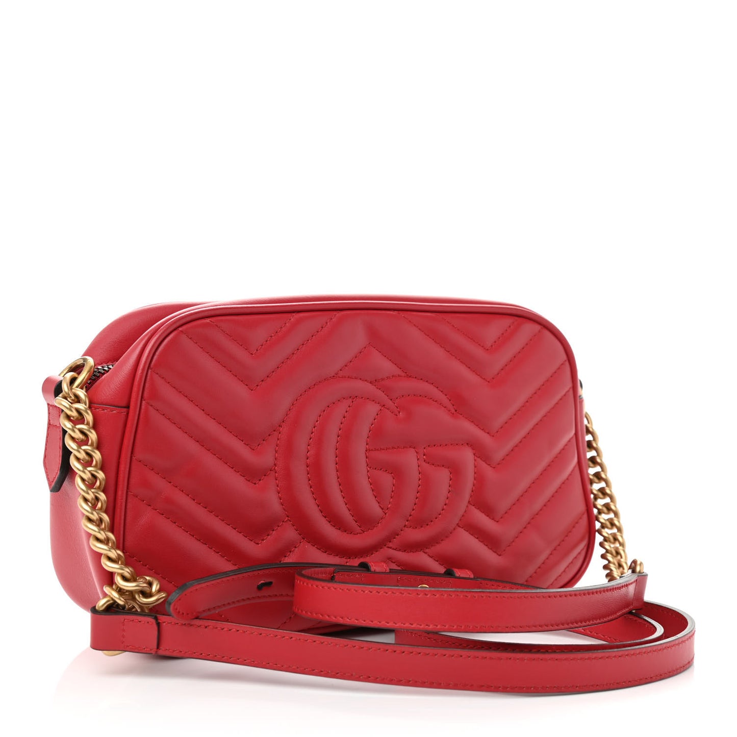 Calfskin Matelasse Small GG Marmont Chain Shoulder Bag Hibiscus Red