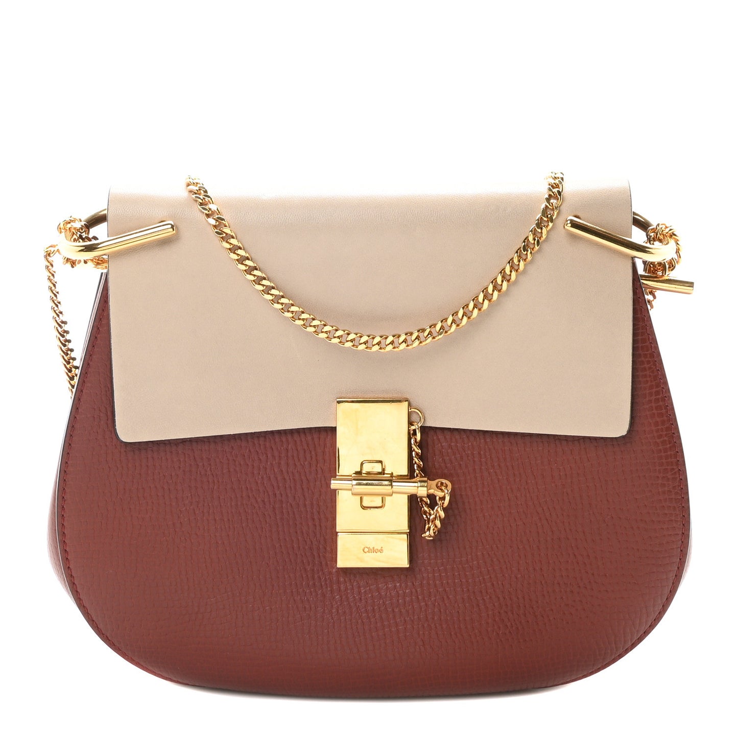 Grained Calfskin Lambskin Bi-Color Drew Shoulder Bag Beige Brown
