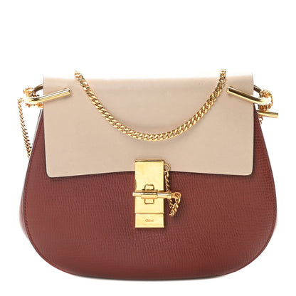 Chloe Grained Calfskin Lambskin Bi-Color Drew Shoulder Bag Beige Brown 1 of 10