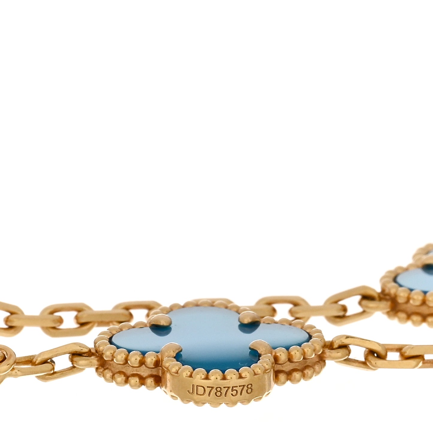 18K Yellow Gold Blue Agate 10 Motifs Vintage Alhambra Necklace
