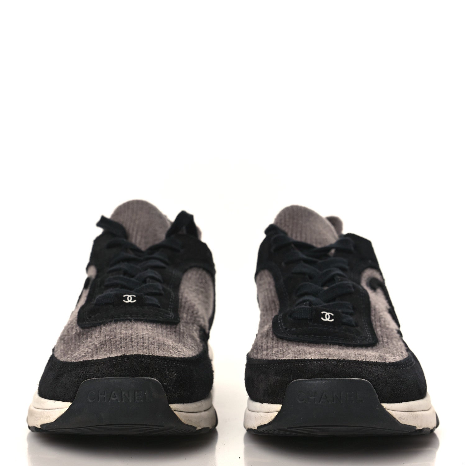 Chanel Fabric Suede Calfskin CC Sneakers 41 Grey Black 2 of 7