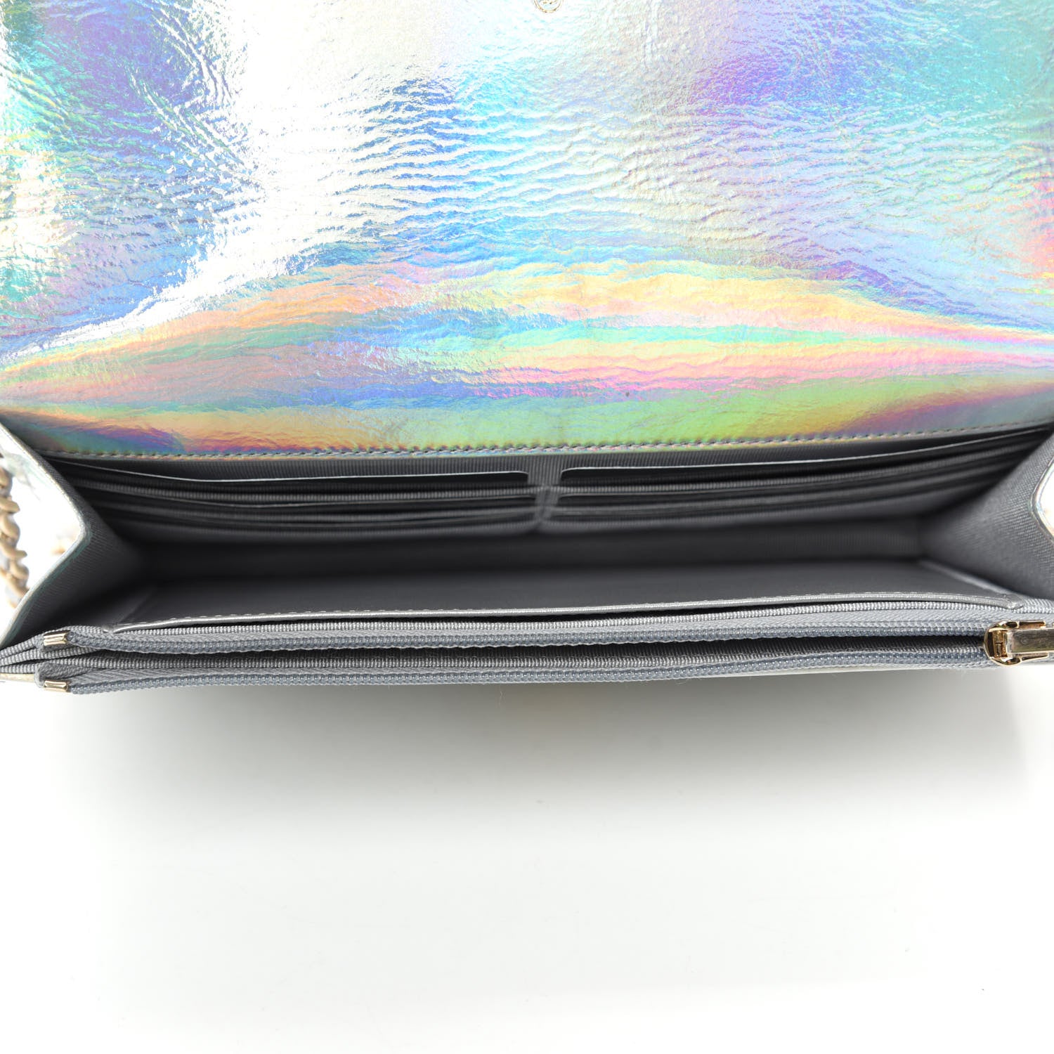 Chanel Iridescent Goatskin Quilted Wallet On Chain WOC Silver 5 of 12