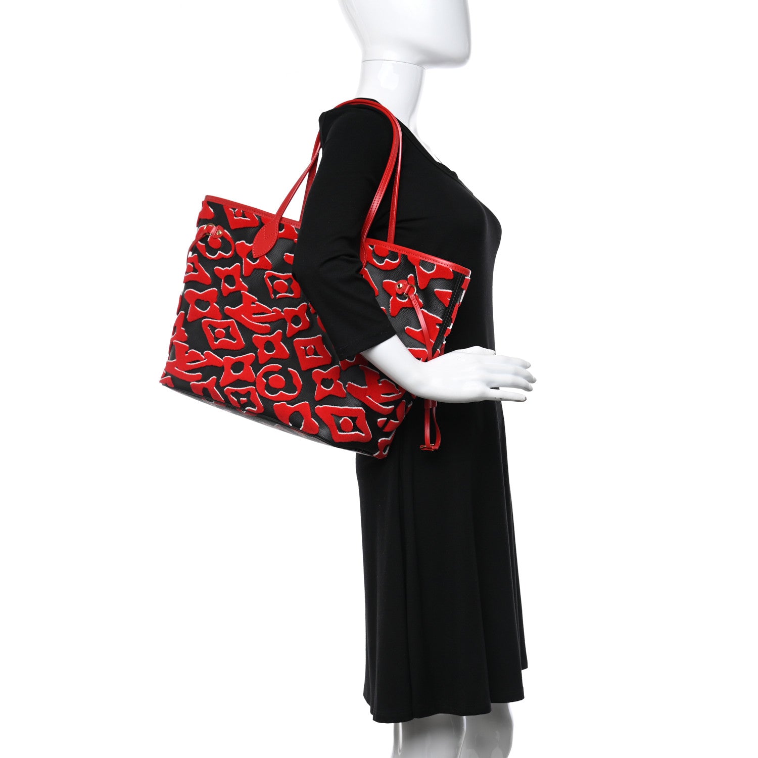 Louis Vuitton X UF Tufted Monogram Neverfull MM Black Red 2 of 11