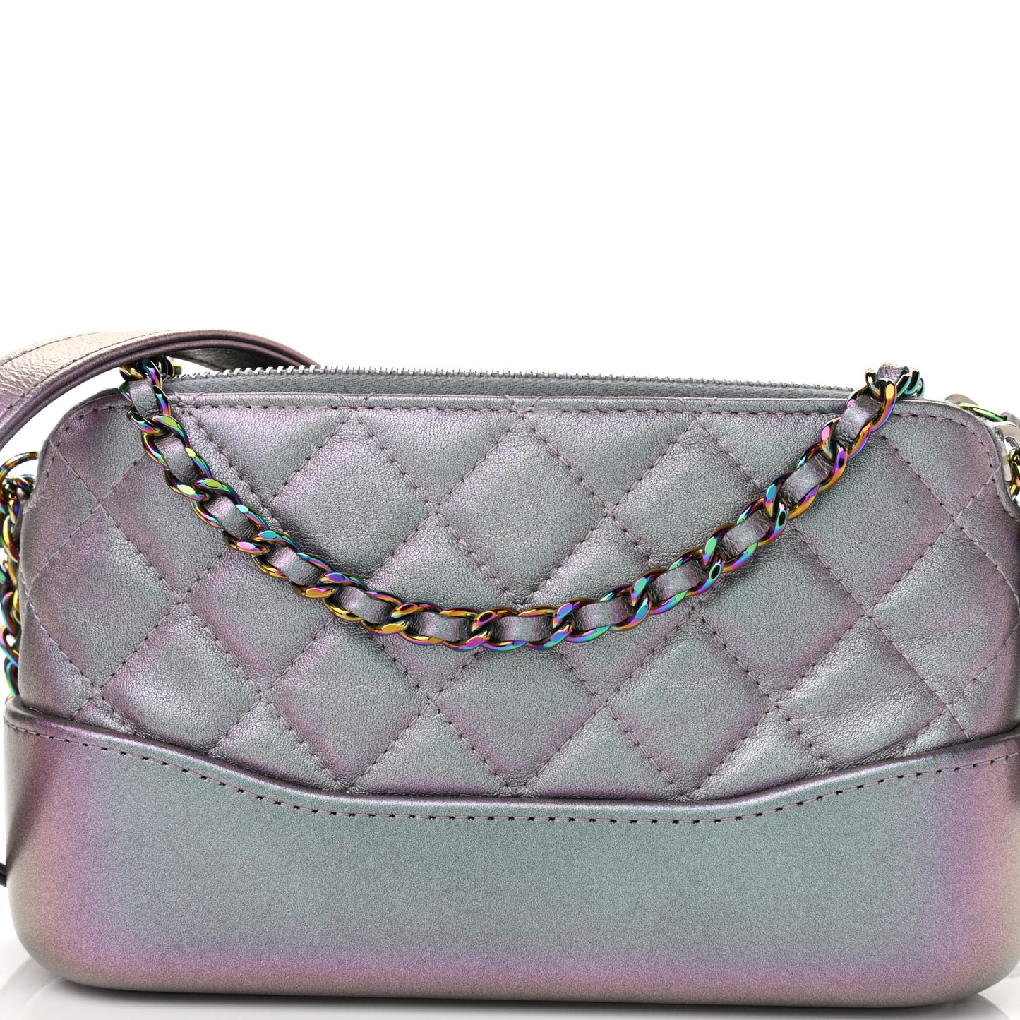 Iridescent Lambskin Calfskin Quilted Small Gabrielle Clutch With Chain Light Purple