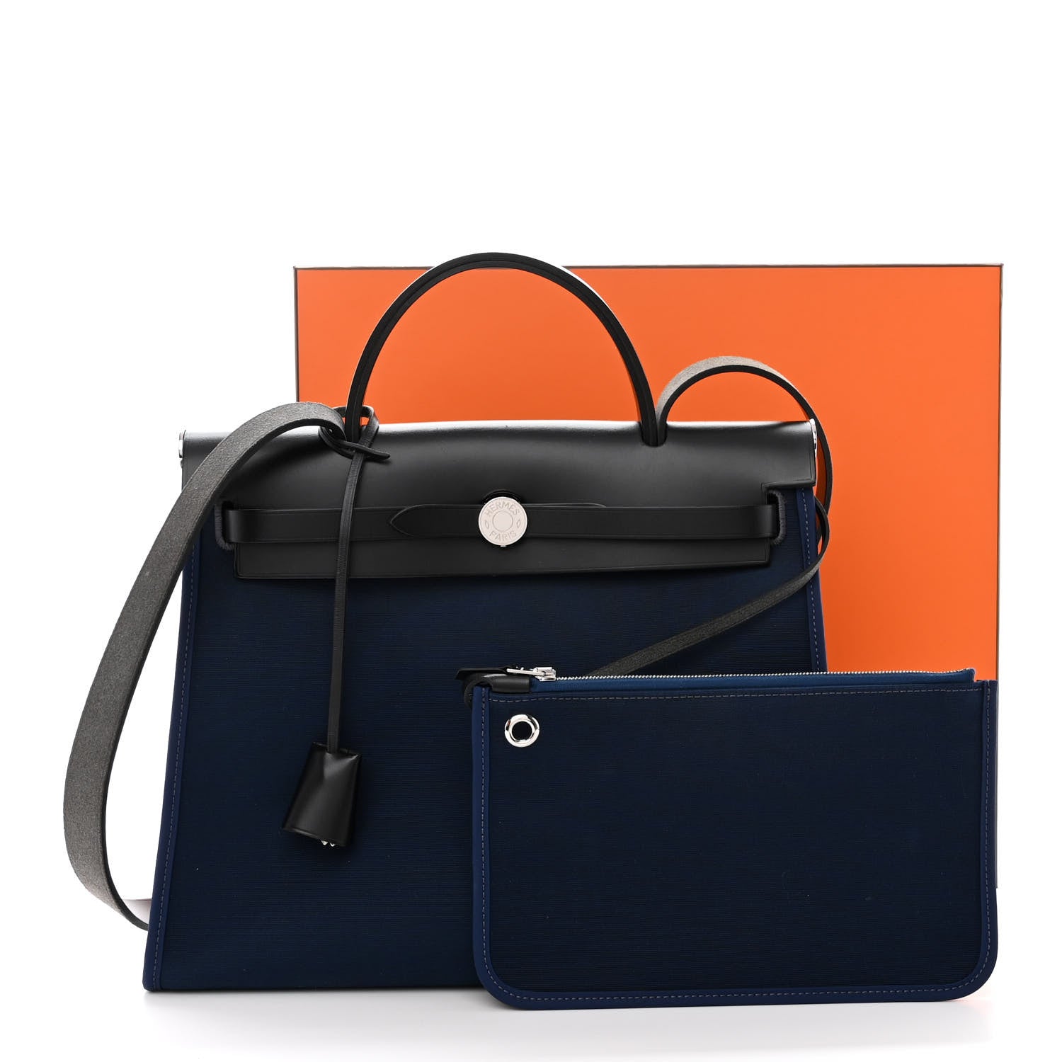 Hermes Military Toile Vache Hunter Herbag Zip PM 31 Bleu De Malte Black 12 of 12