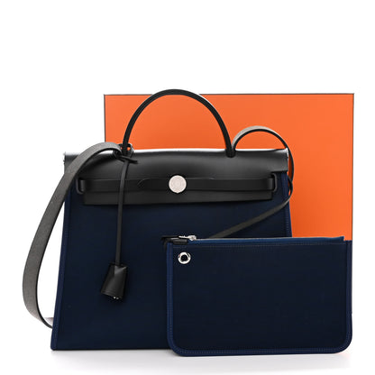 Hermes Military Toile Vache Hunter Herbag Zip PM 31 Bleu De Malte Black 12 of 12