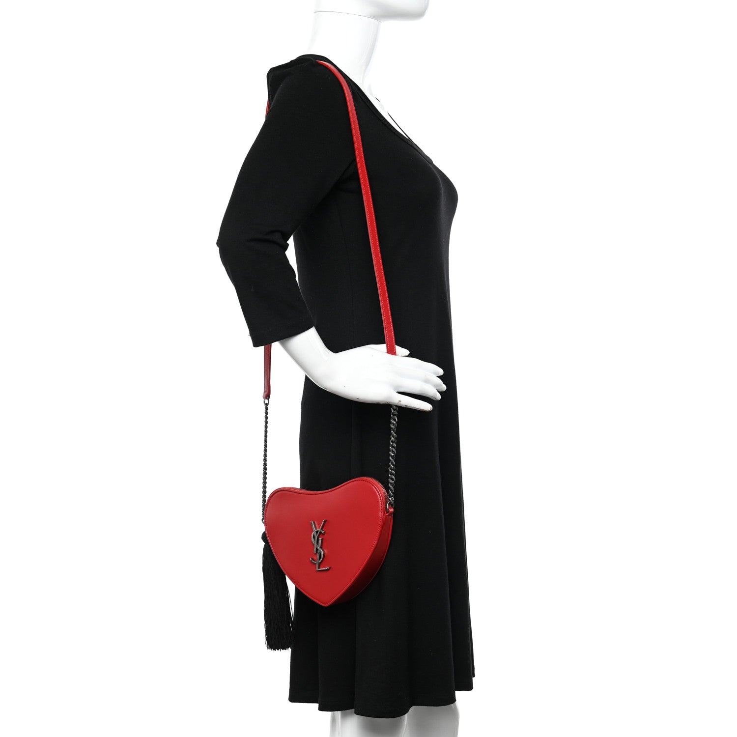 Saint Laurent Calfskin Heart Monogram Crossbody Red 3 of 10