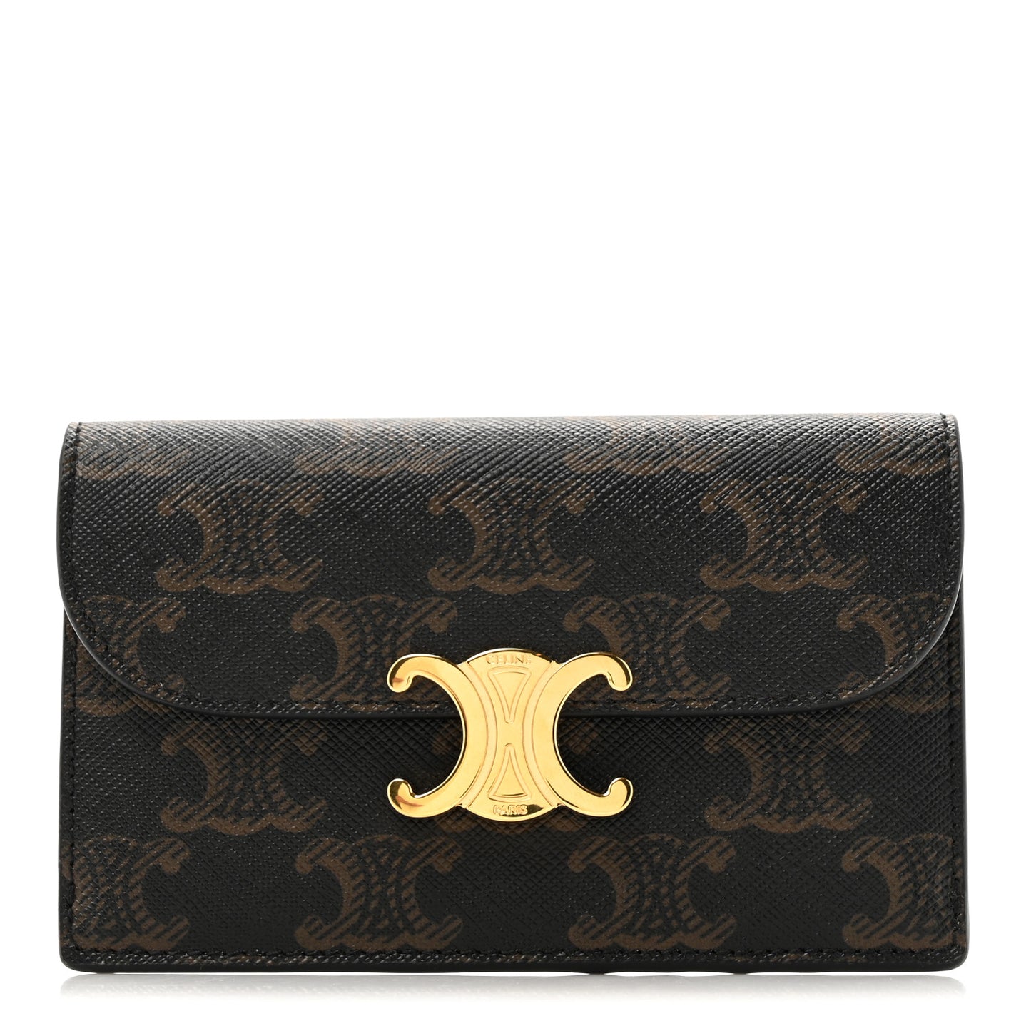 Triomphe Canvas Calfskin Flap Long Card Holder Tan