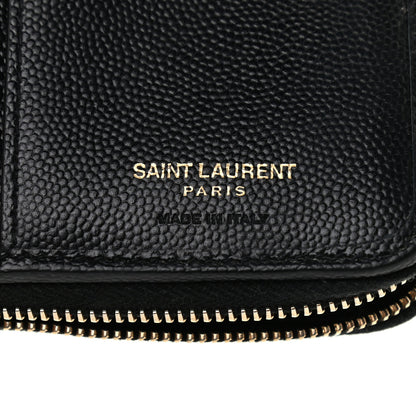 Saint Laurent Grain De Poudre Matelasse Chevron Monogram Compact Zip Around Wallet Black 5 of 6