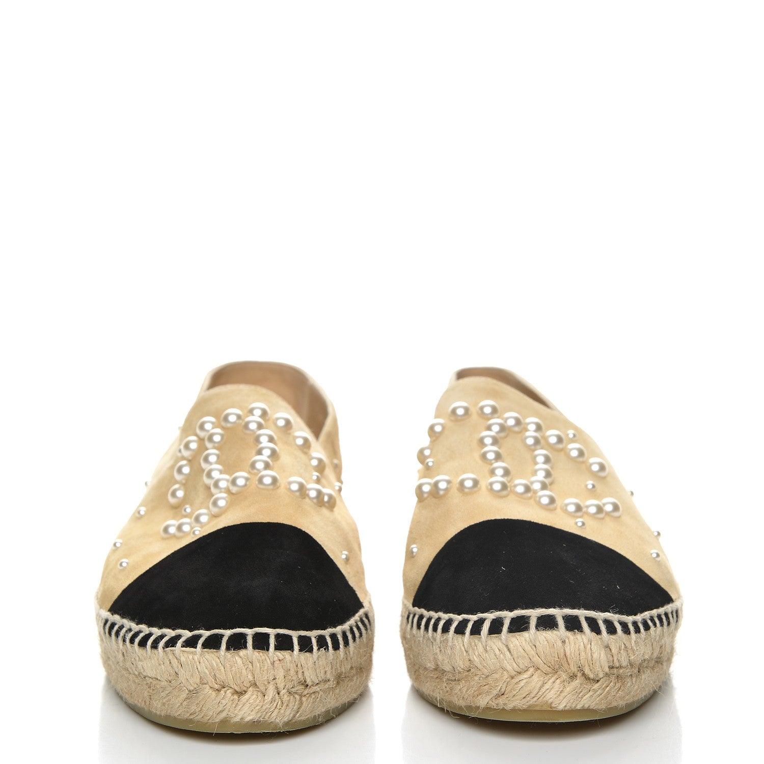 Chanel Suede Pearl CC Espadrilles 40 Beige Black 3 of 10