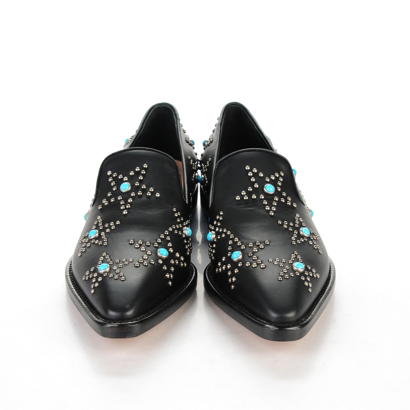Nappa Star Studded Cabochon Loafers 37.5 Black