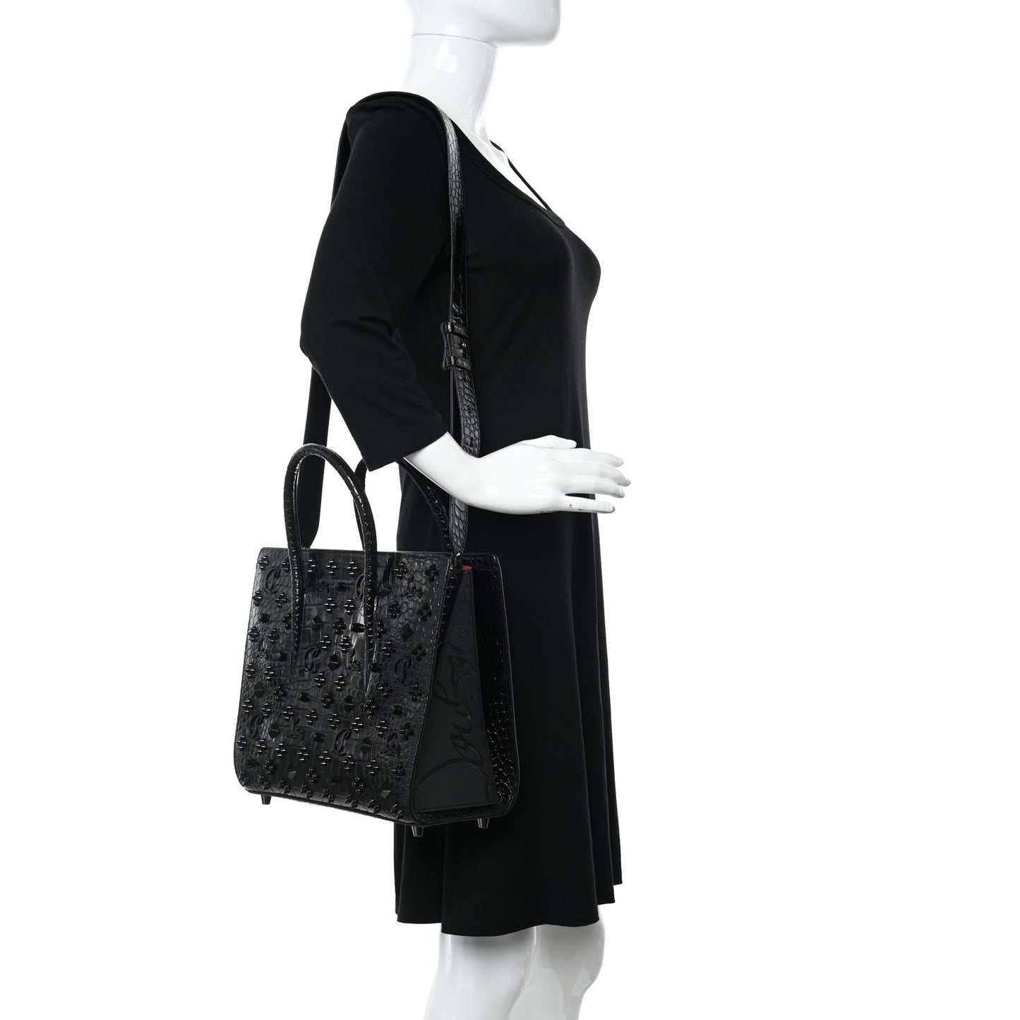 Calfskin Crocodile Embossed Studded Medium Paloma S Black