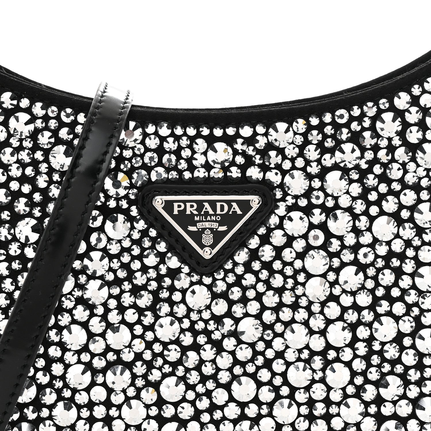 Prada Satin Crystal Cleo Adjustable Strap Shoulder Bag Metal 8 of 13