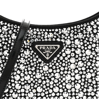 Prada Satin Crystal Cleo Adjustable Strap Shoulder Bag Metal 8 of 13