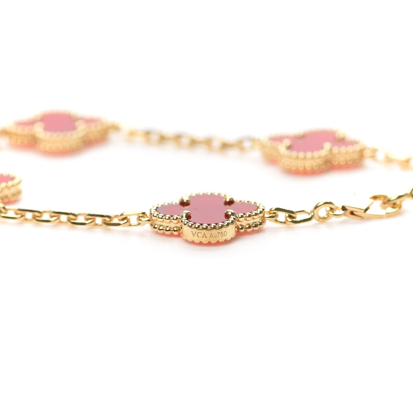 18K Yellow Gold Carnelian 5 Motifs Vintage Alhambra Bracelet