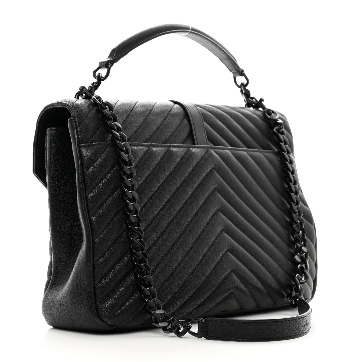 Sheepskin Matelasse Chevron Monogram Monochrome Large College Bag Black
