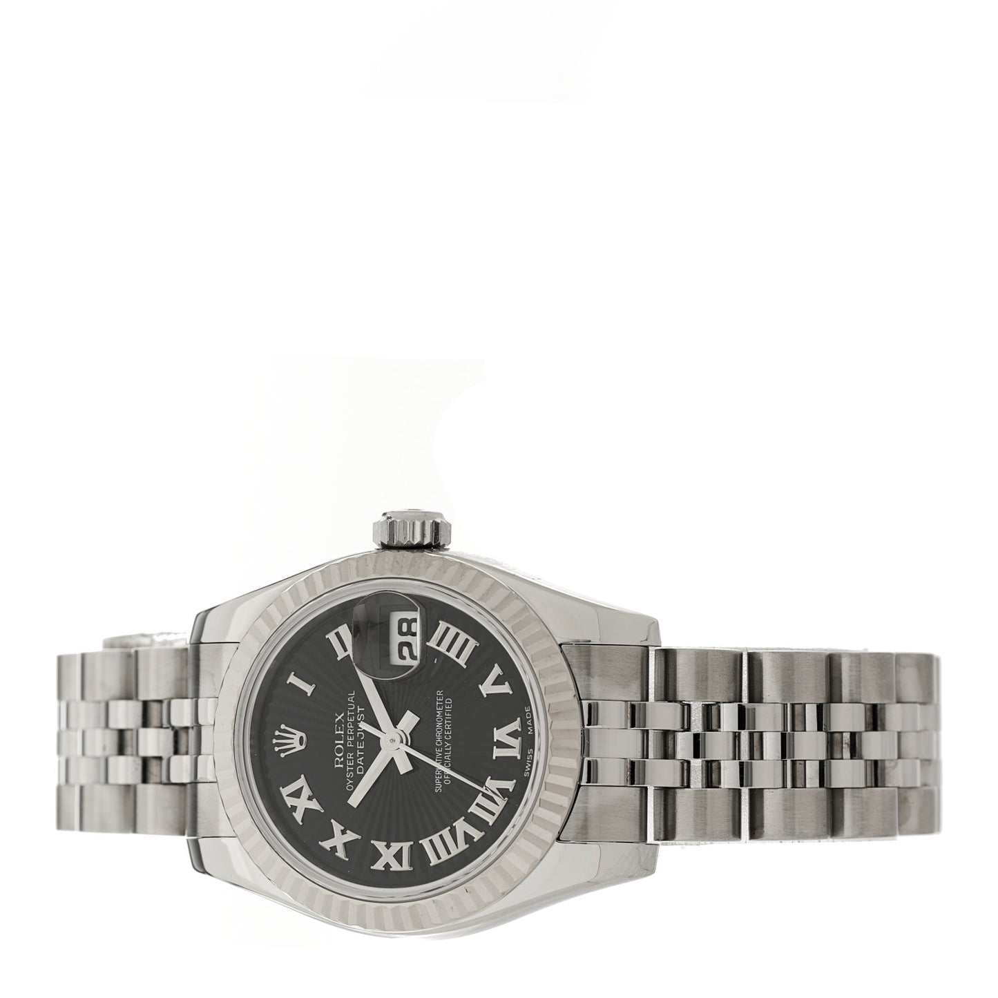 Stainless Steel 18K White Gold 26mm Oyster Perpetual Datejust Watch Black Roman 179174