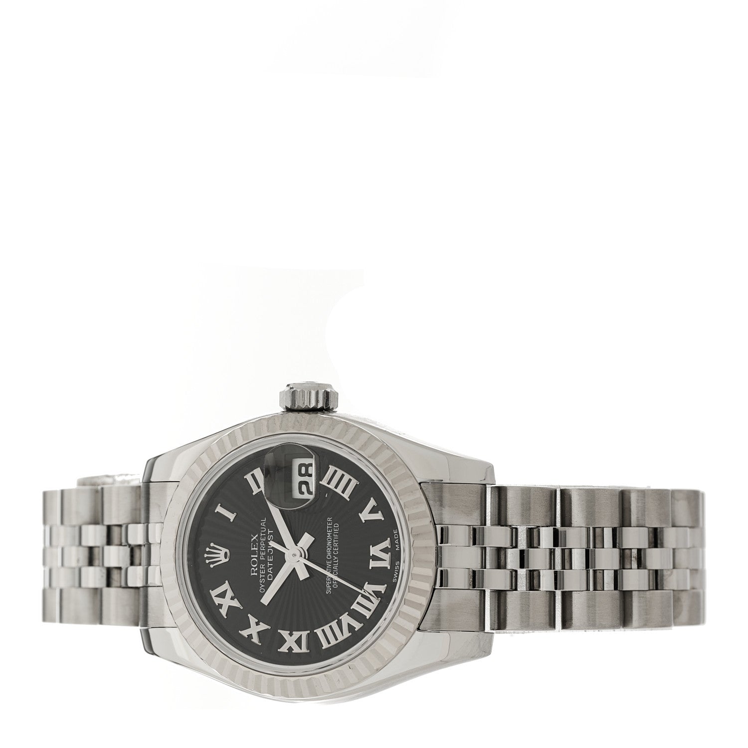 Rolex Stainless Steel 18K White Gold 26mm Oyster Perpetual Datejust Watch Black Roman 179174 2 of 4