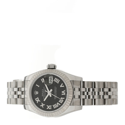 Rolex Stainless Steel 18K White Gold 26mm Oyster Perpetual Datejust Watch Black Roman 179174 2 of 4