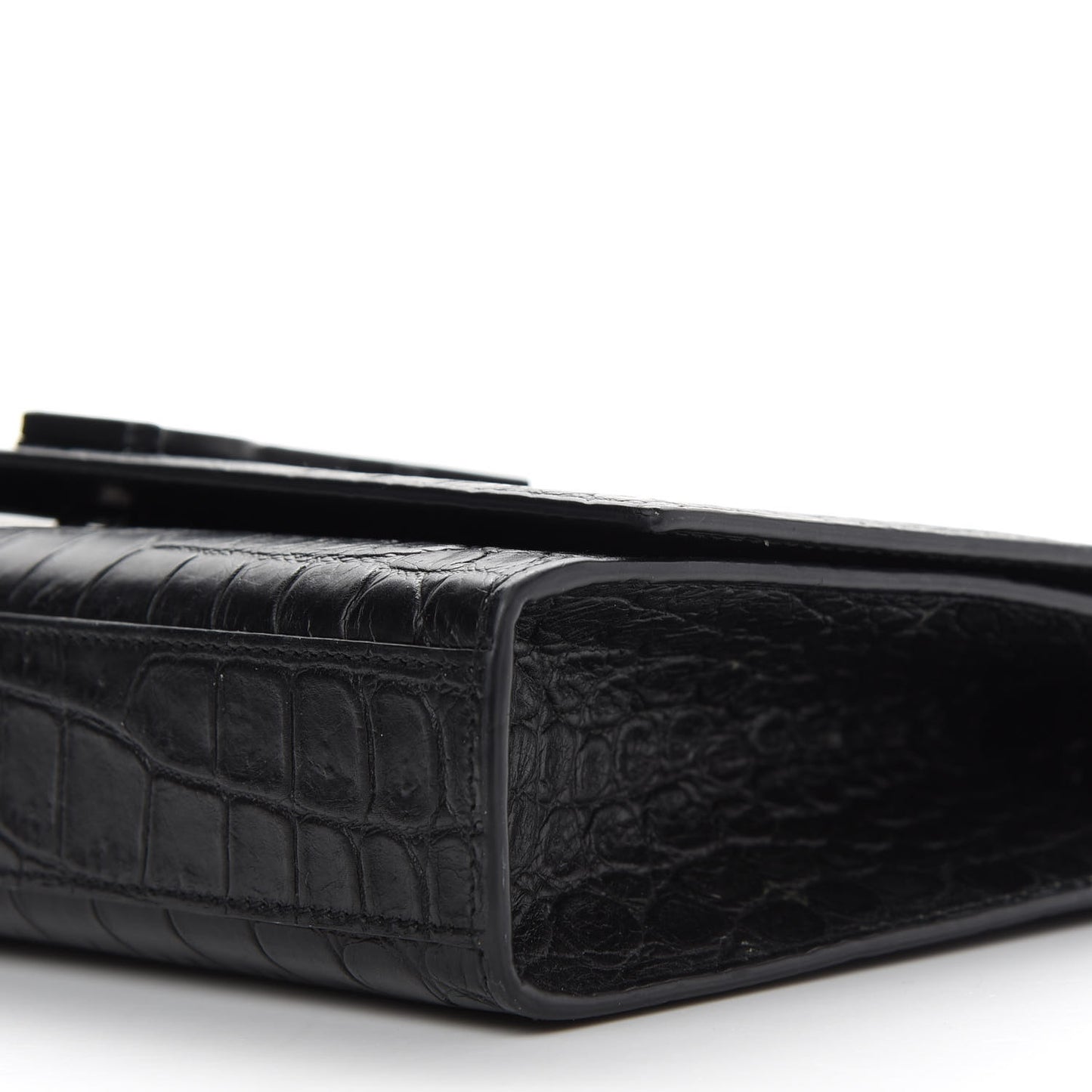 Calfskin Crocodile Embossed Medium Classic Monogram Kate Satchel Black