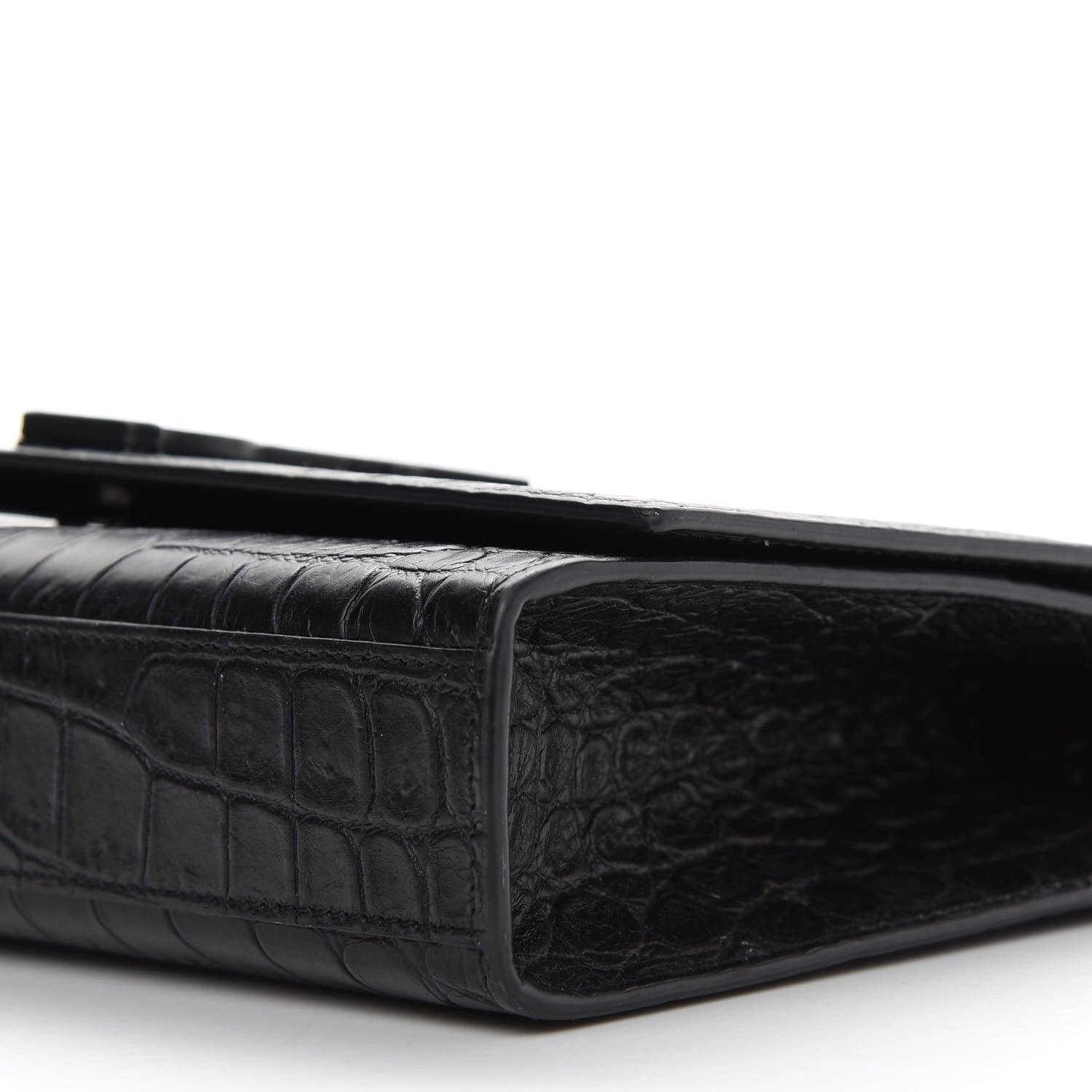 Saint Laurent Calfskin Crocodile Embossed Medium Classic Monogram Kate Satchel Black 8 of 8