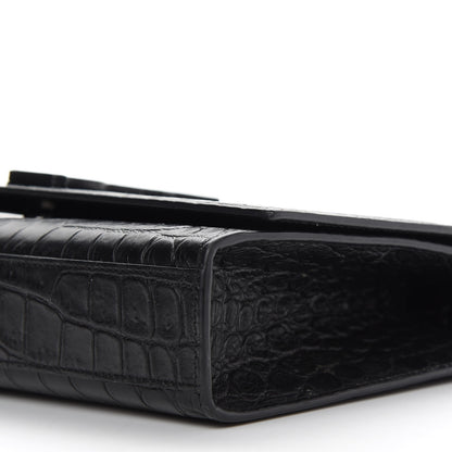 Saint Laurent Calfskin Crocodile Embossed Medium Classic Monogram Kate Satchel Black 8 of 8