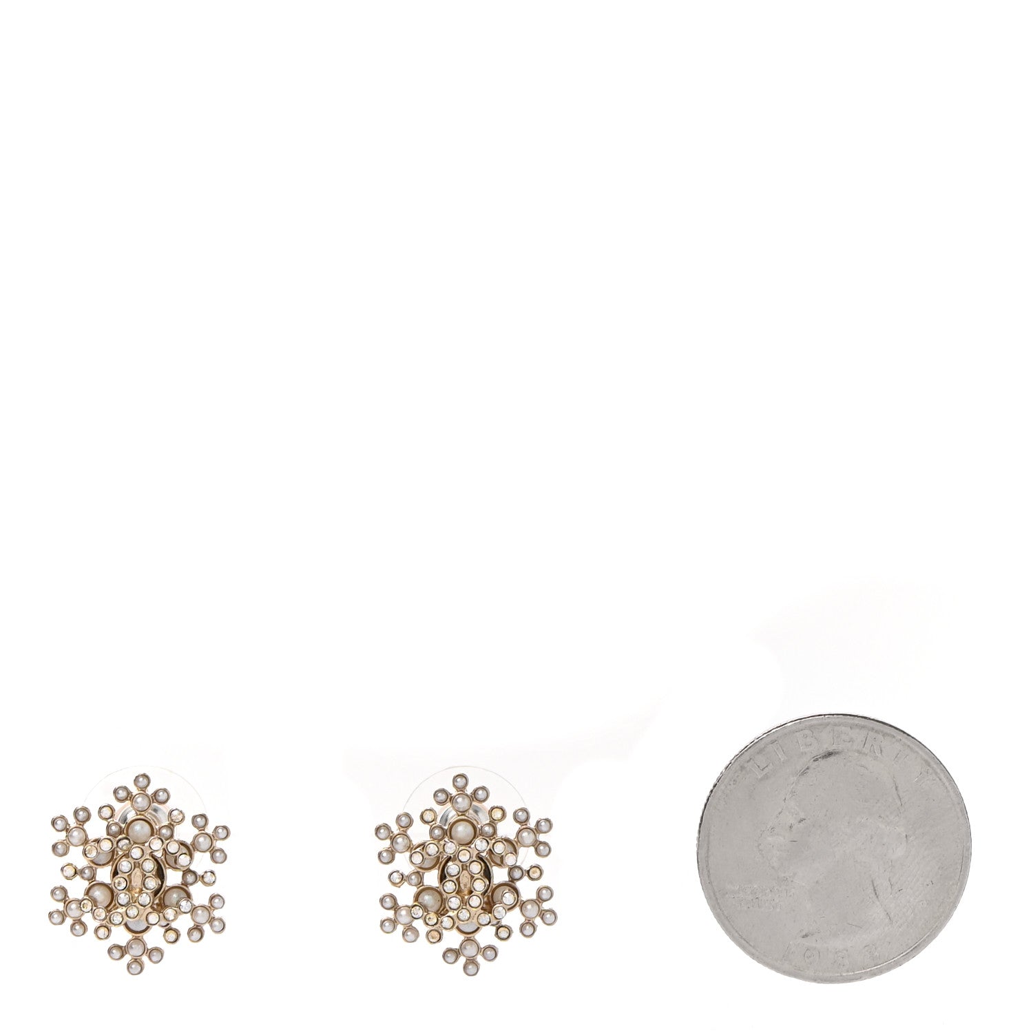 Chanel Crystal Pearl CC Snowflake Earrings Gold 2 of 4