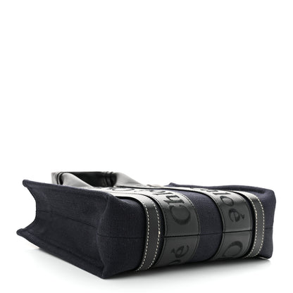 Chloe Calfskin Linen Small Woody Tote Deep Denim 4 of 10